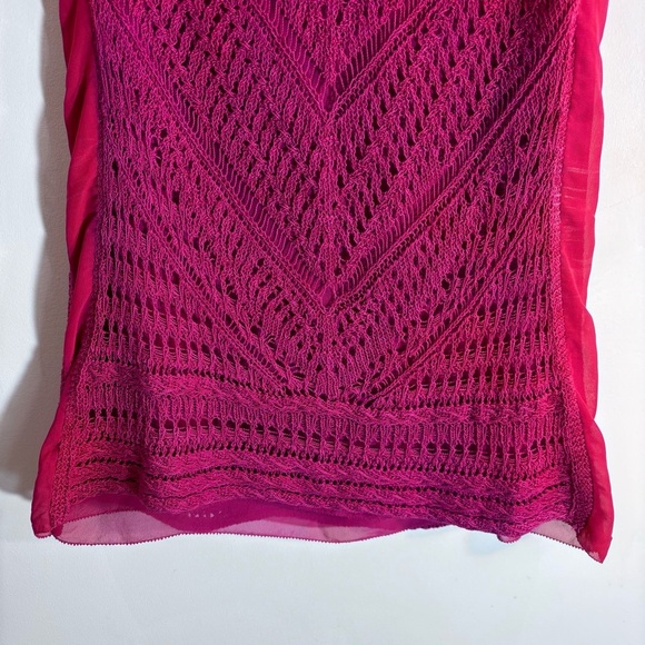 LUCKY BRAND Sz S Top Crochet Sheer Side Panels Crew Neck Longer Line Tank Top - Picture 4 of 8